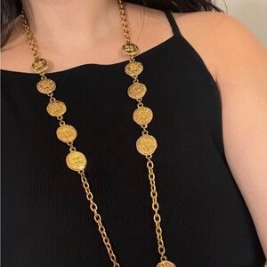 Chanel Vintage Gold CC Coin Long Station Necklace